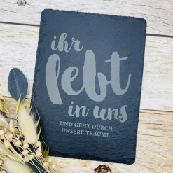 Gedenkplatte für Grab | Steinplatte mit Gravur | Stein für Grabschmuck | Grabdekoration aus Naturstein