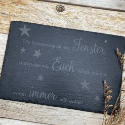 Gedenkplatte für Grab | Steinplatte mit Gravur | Stein für Grabschmuck | Grabdekoration aus Naturstein | Trauerspruch