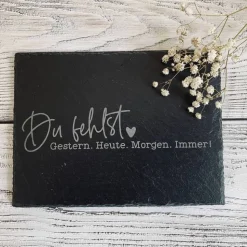 Gedenkplatte für Grab | Steinplatte mit Gravur | Stein für Grabschmuck | Grabdekoration aus Naturstein | Trauerspruch