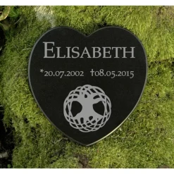 Gedenkstein Grabplatte Herz Baum des Lebens mit persönlicher Gravur - edle Grabdekoration aus Marmor