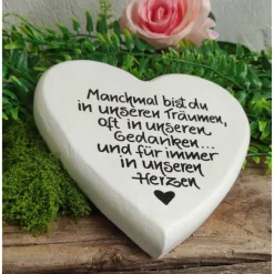 Gedenkstein, Grabschmuck, Grabstein, 17 x 17 cm, Trauer, Herz, Spruch, Manchmal bist du, Beton, frostfest