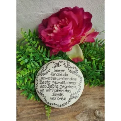 Gedenkstein, Grabschmuck, Grabstein, 12 x 12 cm, Trauer, Herz, Spruch, Immer für alle, Beton, frostfest