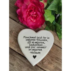 Gedenkstein, Grabschmuck, Grabstein, 17 x 17 cm, Trauer, Herz, Spruch, Manchmal seid ihr, Beton, frostfest