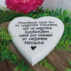 Gedenkstein, Grabschmuck, Grabstein, 17 x 17 cm, Trauer, Herz, Spruch, Manchmal seid ihr, Beton, frostfest