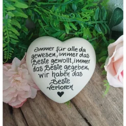Gedenkstein, Grabschmuck, Grabstein, 12 x 12 cm, Trauer, Herz, Spruch, Immer für alle, Beton, frostfest