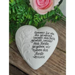 Gedenkstein, Grabschmuck, Grabstein, 15 x 15 cm, Trauer, Herz, Spruch, Immer für alle da gewesen,, Beton, frostfest