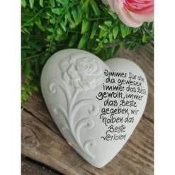 Gedenkstein, Grabschmuck, Grabstein, 15 x 15 cm, Trauer, Herz, Spruch, Immer für alle da gewesen,, Beton, frostfest