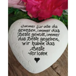 Gedenkstein, Grabschmuck, Grabstein, 17 x 16 cm, Trauer, Herz, Spruch, Immer für alle, Beton, frostfest