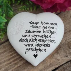 Gedenkstein, Grabschmuck, Grabstein, 15 x 14 cm, Trauer, Herz, Spruch, Beton, frostfest,