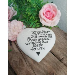 Gedenkstein, Grabschmuck, Grabstein, 15 x 14 cm, Trauer, Herz, Spruch, Immer für alle, Beton, frostfest,