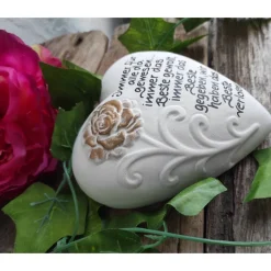 Gedenkstein, Grabschmuck, Grabstein, 15 x 15 cm, Trauer, Herz, Spruch, Immer für alle da gewesen,, Beton, frostfest