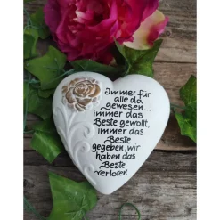 Gedenkstein, Grabschmuck, Grabstein, 15 x 15 cm, Trauer, Herz, Spruch, Immer für alle da gewesen,, Beton, frostfest