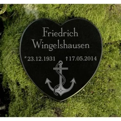 Gedenkstein Grabschmuck Herz Anker maritim Grabdekoration Marmor Grabstein