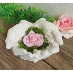 Gedenkstein, Grabstein, Grabschmuck, Hände, 16 x 14 cm, Hand, Beton, Trauer, Rose