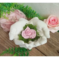 Gedenkstein, Grabstein, Grabschmuck, Hände, 16 x 14 cm, Hand, Beton, Trauer, Rose