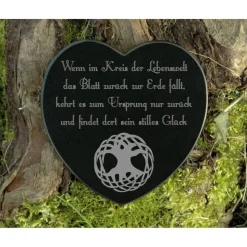 Gedenkstein Herz Baum des Lebens  mit Trauerspruch - Grabschmuck - Grabdekoration aus poliertem Marmor