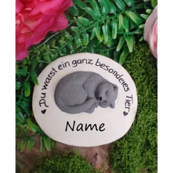 Gedenkstein, Tiergrabstein, Gedenkstein Katze, Tiergrabstein, 11 x 9 cm, Trauer,  Beton, frostfest. Katze