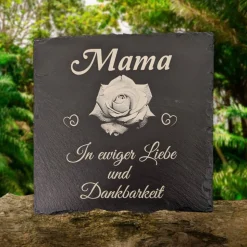 Gedenktafel/ Grabschmuck aus Schiefer, Rose, Personalisiert