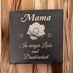 Gedenktafel/ Grabschmuck aus Schiefer, Rose, Personalisiert