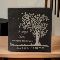 Gedenktafel/ Grabschmuck aus Schiefer, Baum, Personalisiert