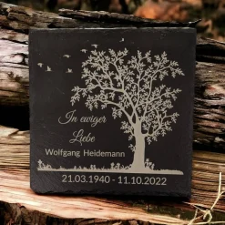 Gedenktafel/ Grabschmuck aus Schiefer, Baum, Personalisiert