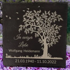 Gedenktafel/ Grabschmuck aus Schiefer, Baum, Personalisiert
