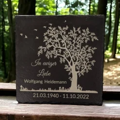 Gedenktafel/ Grabschmuck aus Schiefer, Baum, Personalisiert