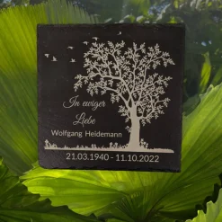Gedenktafel/ Grabschmuck aus Schiefer, Baum, Personalisiert
