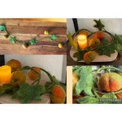 Gefilzte Kürbisranke mit runden Früchten – handgemachte Herbstdeko aus Wollfilz, ca. 124 cm lang