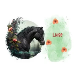 gefüllte Federmappe mit Name | Schulmäppchen mit Pferd grün