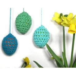 Gehäkelte Ostereier zum Aufhängen – 6 Stück Handarbeit Osterdeko, Baumwolle
