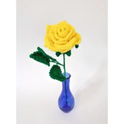 Gehäkelte Rose in Gelb | langlebige Blume aus Wolle | handgemachte Deko & Geschenkidee