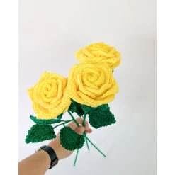 Gehäkelte Rose in Gelb | langlebige Blume aus Wolle | handgemachte Deko & Geschenkidee