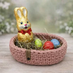 Gehäkelter Korb aus Bobbiny Garn – dekorativer Aufbewahrungskorb,Osterkorb mit Holzboden
