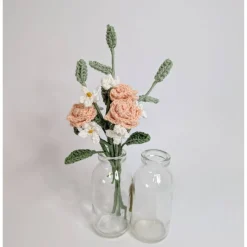 gehäkelter Miniblumenstrauß rosa Rosen | Vintagedekoration | Geschenkidee Hochzeitstag | kleine Aufmerksamkeit