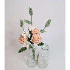 gehäkelter Miniblumenstrauß rosa Rosen | Vintagedekoration | Geschenkidee Hochzeitstag | kleine Aufmerksamkeit