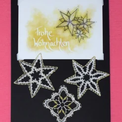 Geklöppelter Christbaumschmuck 3er Set mit Weihnachtskarte – Handgemachte Geschenkanhänger