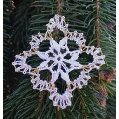 geklöppelter Christbaumschmuck Ornament 1 weiß-gold