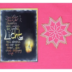 geklöppelter Stern aus Baumwollgarn und Goldfaden, 8cm, rot-gold