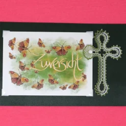 Geklöppeltes Kreuz mit Karte Zuversicht – Weiß-Grün, 10,5 cm x 6 cm