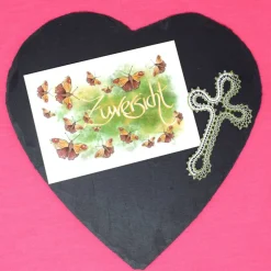 Geklöppeltes Kreuz mit Karte Zuversicht – Weiß-Grün, 10,5 cm x 6 cm