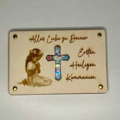 Gelaserte Geldgeschenkkarte "betendes Mädchen" aus Sperrholz – Das perfekte Geschenk zur Kommunion oder Konfirmation!