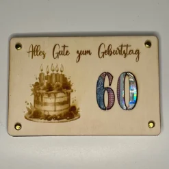 Gelaserte Geldgeschenkkarte mit Jahreszahl aus Sperrholz – Das perfekte Geschenk zum Geburtstag!