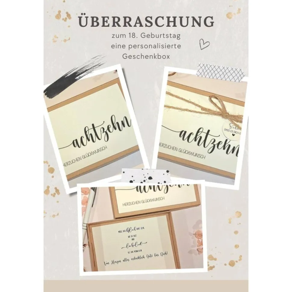Geldgeschenk 18. Geburtstag – Personalisierte Geschenkbox mit Karte & Baumwollsäckchen