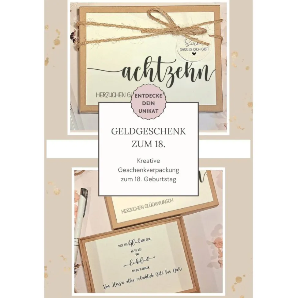 Geldgeschenk 18. Geburtstag – Personalisierte Geschenkbox mit Karte & Baumwollsäckchen