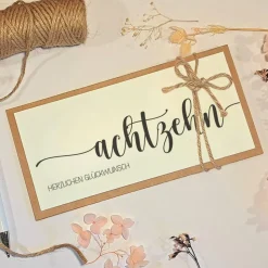 Geldgeschenk 18. Geburtstag – Personalisierte Glückwunschkarte mit Umschlag & Juteschleife