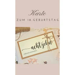 Geldgeschenk 18. Geburtstag – Personalisierte Glückwunschkarte mit Umschlag & Juteschleife