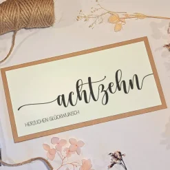 Geldgeschenk 18. Geburtstag – Personalisierte Glückwunschkarte mit Umschlag & Juteschleife