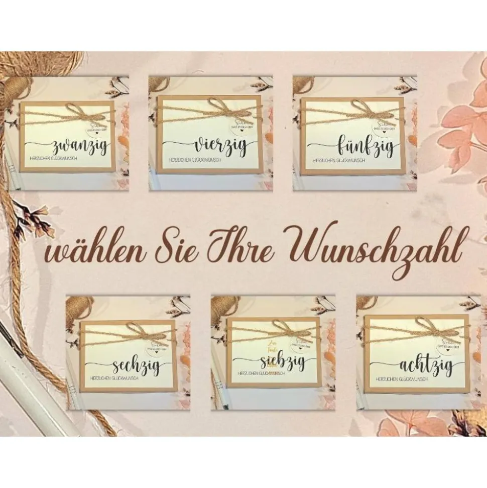 Geldgeschenk 20. Geburtstag – Personalisierte Geschenkbox mit Glückwunschkarte & Leinensäckchen