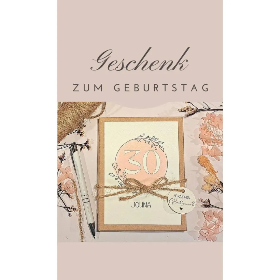 Geldgeschenk 30. Geburtstag personalisiert | Geschenkbox für Frauen | Geburtstagsgeschenk mit Name und Glückwunschkarte